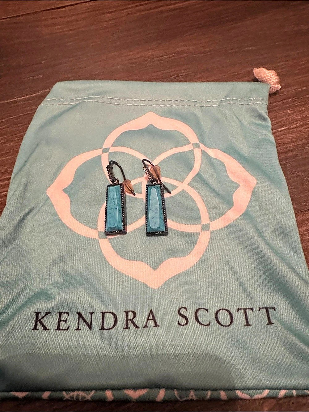 Kendra Scott Blue & Black Rectangular Stone Drop Earrings